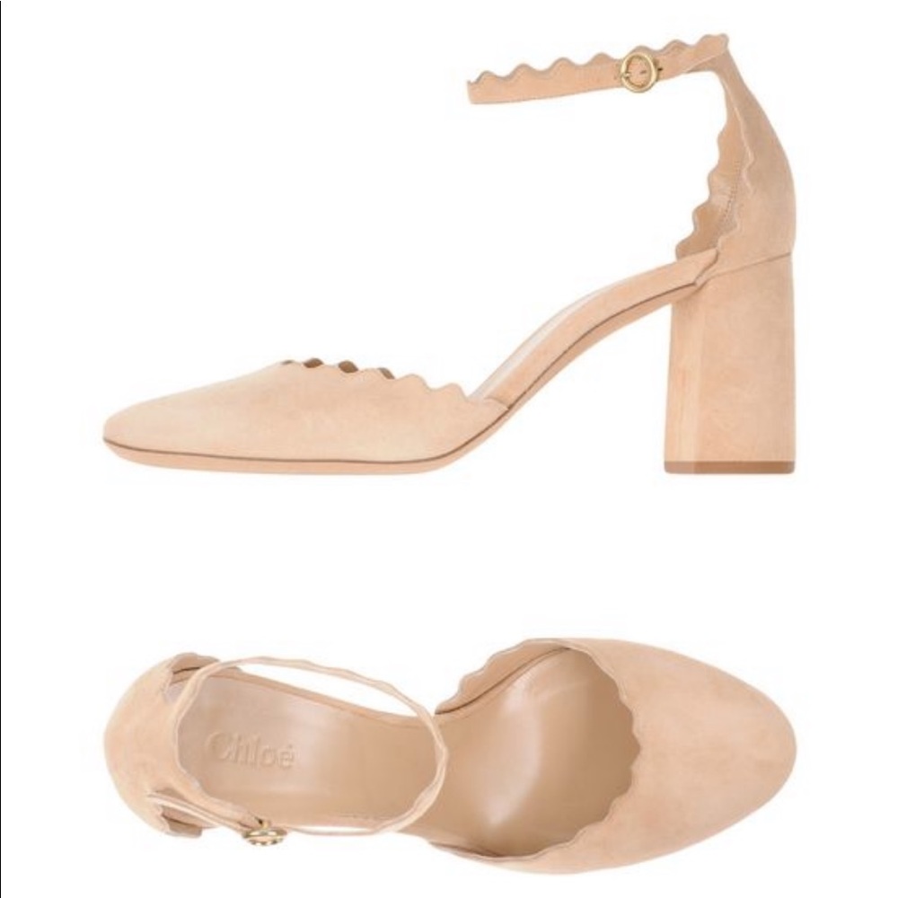 Chloe Suede D’Orsay Scalloped Pumps